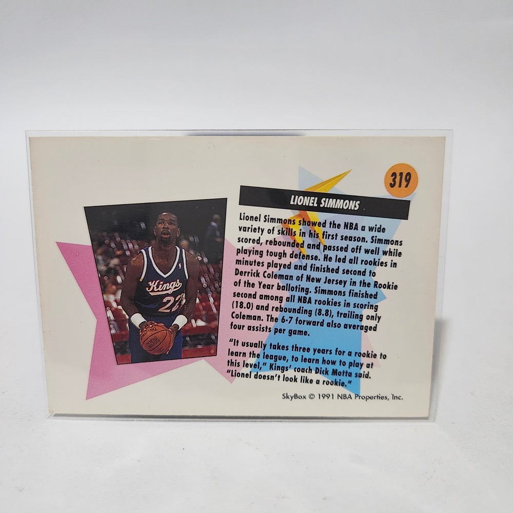 1990-91 SkyBox Lionel Simmons Sacramento Kings All-Rookie Team Card #319 - Picture 2 of 2